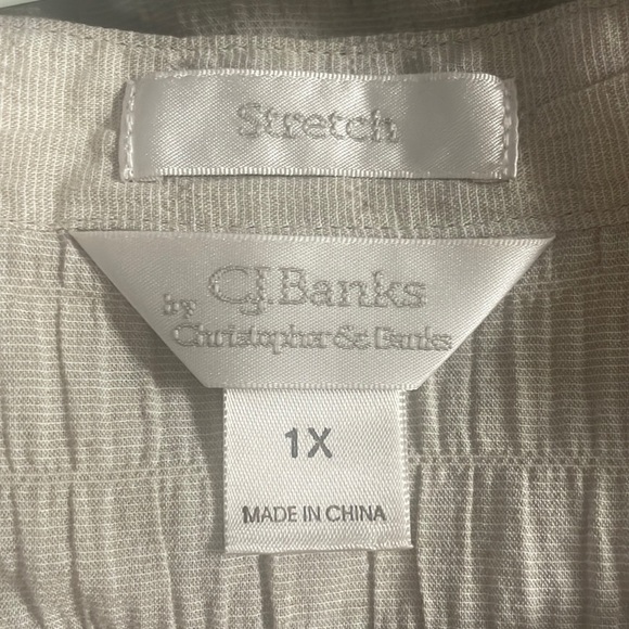 CJ Banks Women's Oatmeal/tan button down top/blouse, 1X, 3/4 sleeves, like new - Picture 2 of 7
